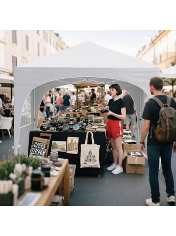 COSTWAY 3x3 m Faltpavillon mit 4 Seitenwänden in Weiß