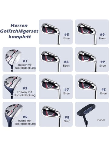 COSTWAY Golfschläger mit Golfbag 11-tlg. in Blau