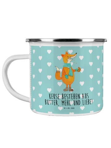 Mr. & Mrs. Panda Camping Emaille Tasse Fuchs Keks mit Spruch in Türkis Pastell