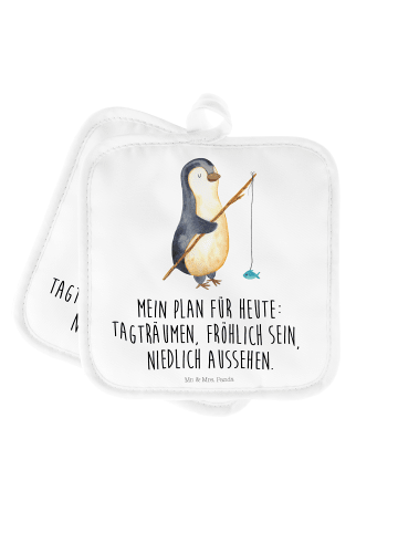 Mr. & Mrs. Panda Topflappen Pinguin Angler mit Spruch in Weiß