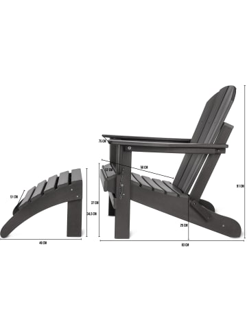 Aspero Adirondack Gartenstuhl mit Fußstütze und Auflage in Anthrazit