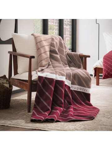 Bugatti Jacquard, Baumwollmischung Wohndecke in bordeaux/beige