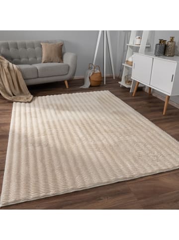 KADIMA DESIGN Hochflor Teppich waschbar Unifarben Struktur Schlafzimmer in Creme