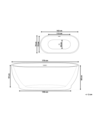 Beliani Freistehende Badewannen LEVERA in Weiß/Silber - (W) 78 x (H) 60 x (L) 170 cm
