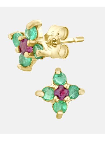 Vanlere Ohrstecker aus 375 Gelbgold mit Rubin Blumen-Design