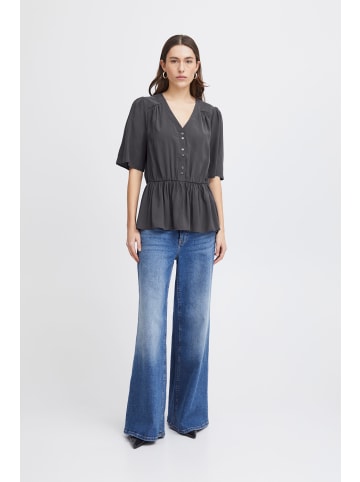 ICHI Kurzarmbluse IHCINOMA SS 20120726 sommerliche Bluse mit Volants in Grau
