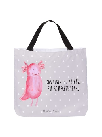 Mr. & Mrs. Panda Tasche Axolotl Glücklich mit Spruch in Grau Pastell