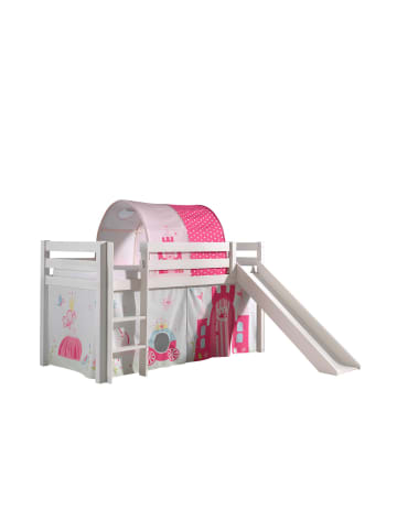 58 aufm Kessel KINDERBETT mit Rutsche Karolina Massivholz Weiß Textilset Princess 2