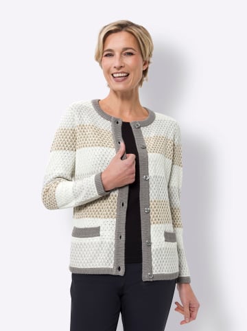 Sieh an! Strickjacke in hellgrau-beige-gemustert