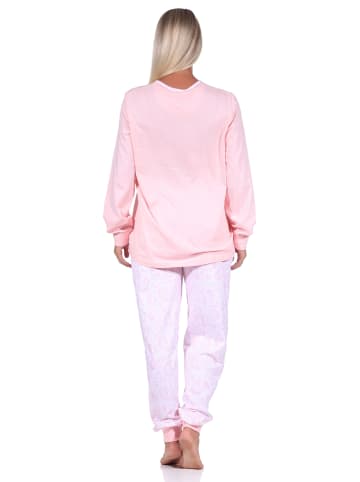 NORMANN Pyjama Schlafanzug Knopfleiste und Paysley gemusterter Hose in rosa