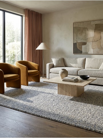 KADIMA DESIGN Flachgewebe-Teppich Handgewebt MEDWAY 65% Wolle Pflegeleicht in Blau