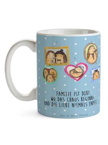 Mr. & Mrs. Panda Becher Igel Familie mit Spruch in Blau Pastell
