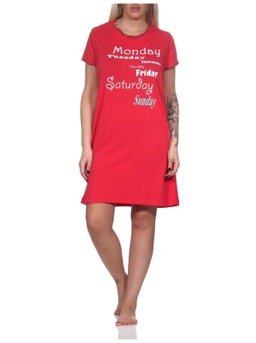 NORMANN Damen Nachthemd kurzarm mit Rundhals und Front-Print - 87858 in rot