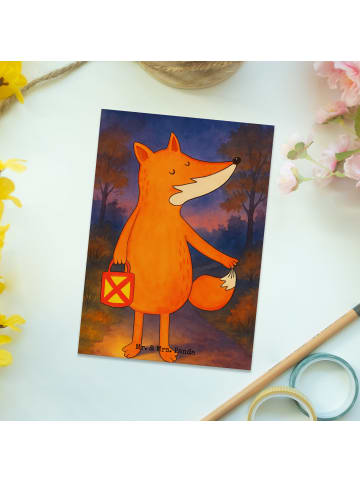 Mr. & Mrs. Panda Postkarte Fuchs Laterne Design ohne Spruch in Weiß