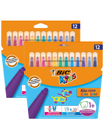 Bic Kids Filzstifte Kid Couleur Baby - 12 auswaschbare Farben, 2 x 12er Pack