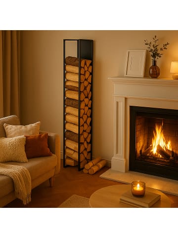 relaxdays Kaminholzregal in Schwarz - (B)25 x (H)160 x (T)25 cm
