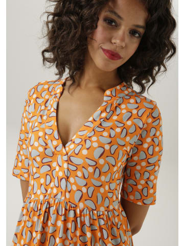 Aniston CASUAL Sommerkleid in orange-sand-hellblau-weinrot