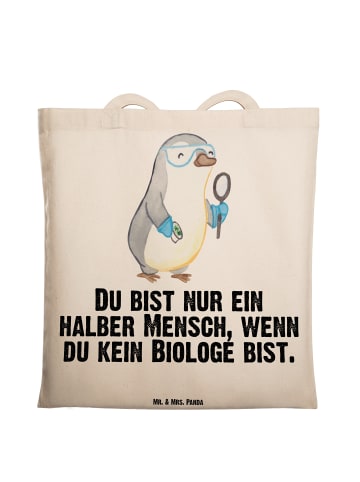 Mr. & Mrs. Panda Einkaufstasche Biologe Herz mit Spruch in Creme