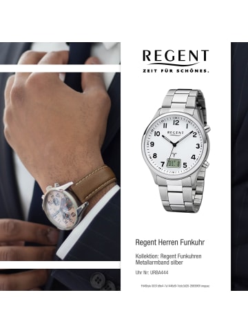 Regent Funkuhr-Analog-Digital silber groß (ca. 40mm) Regent Funkuhren