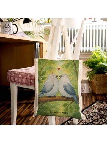 Mr. & Mrs. Panda Tote Bag Turteltauben Liebe Design ohne Spruch in Weiß