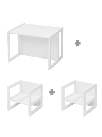 roba Kinder-Sitzgruppe Landhausstil, Bank/Tisch-Kombi & 2 Hocker, weiß