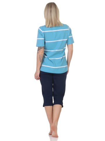 NORMANN Kurzarm Pyjama Schlafanzug Shorty Maritimer Look - 85126 in hellblau