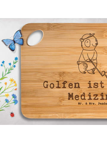 Mr. & Mrs. Panda Holzbrett Panda Golfen mit Spruch in Braun