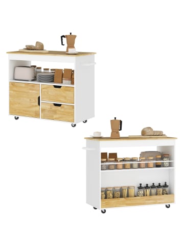 HOMCOM Küchenwagen in Eiche 107L x 50B x 85H cm