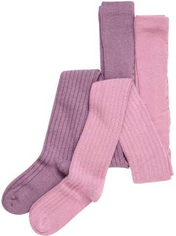 Minymo Strumpfhose "Wool Stocking-rib 2-pack" in Lila