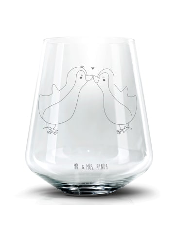 Mr. & Mrs. Panda Blümchentail Glas Pinguine Kuss ohne Spruch in Transparent