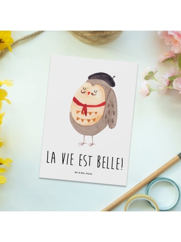 Mr. & Mrs. Panda Grußkarte Eule Frankreich mit Spruch in Weiß