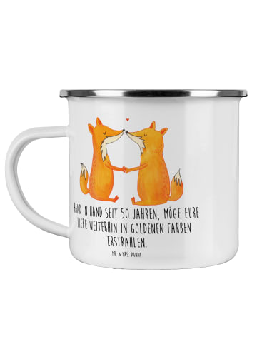 Mr. & Mrs. Panda Camping Emaille Tasse 50. Hochzeitstag Goldene ... in Weiß