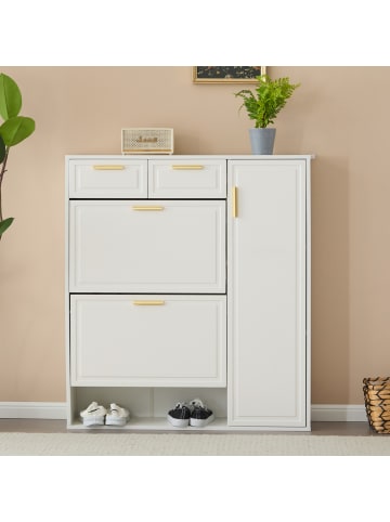 ABRIHOME Schuhschrank in Weiß mit goldenen Griffen B95 D24 H107.5 cm