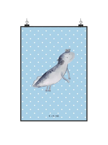 Mr. & Mrs. Panda Poster Axolotl Schwimmen ohne Spruch in Blau Pastell