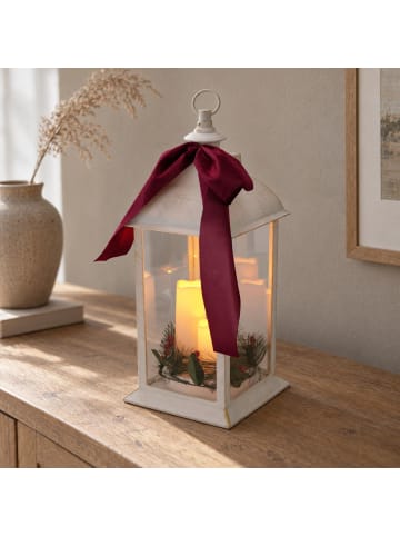 Home&Styling Collection Weihnachtlicher Leuchtturm mit 3 LED-Kerzen und Timer in Weiß, 20 x 49 x 20 cm