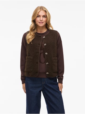 Vila Kuschelweiche ärmellose Jacke mit Knöpfen und Taschen in Braun