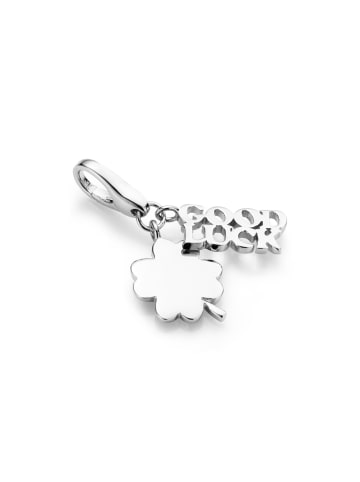 Giorgio Martello Milano Charm Kleeblatt Und Schriftzug Good Luck in Silber