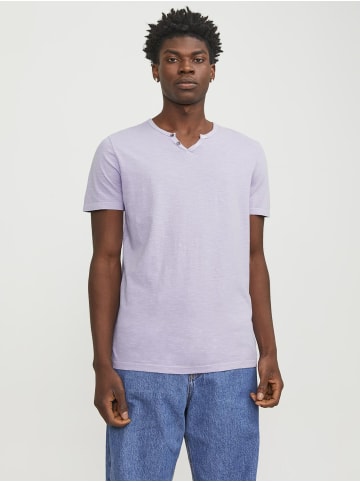 Jack & Jones Basic T-Shirt V-Neck Kurzarm mit Knöpfen JJESPLIT in Rosa