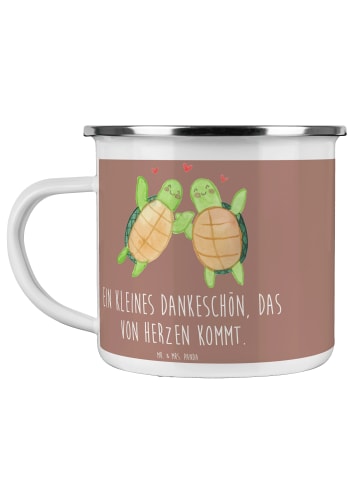 Mr. & Mrs. Panda Emaille Tasse Gastgeschenke Dankeschön mit Spruch in Braun Pastell