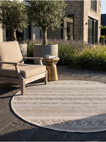 KADIMA DESIGN ESERA Rundteppich Beige 120x120 Streifen Polypropylen Wohnraum in Beige