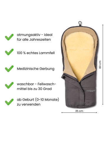 Hofbrucker Lammfell-Fußsäckchen Leni für Babyschale und Kinderwagen in Grau