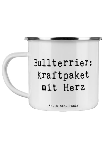 Mr. & Mrs. Panda Emaille Becher Spruch Bullterrier Kraftpaket mi... in Weiß