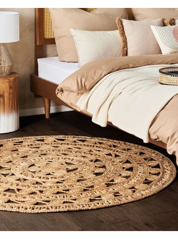 Beliani Geflochtener Teppich KERER in Beige - (W) 140 x (H) 1.2 x (L) 140 cm