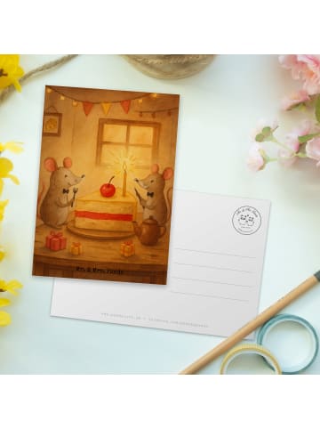 Mr. & Mrs. Panda Postkarte Mäuse Kuchen Design ohne Spruch in Weiß