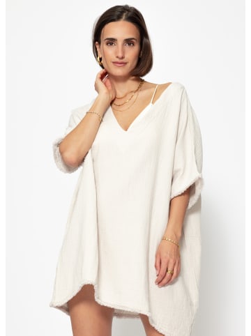SASSYCLASSY Musselin Tunika mit Fransen in Hellbeige