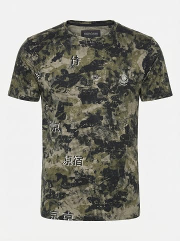KOROSHI Crew cotton all over t-shirt in khaki