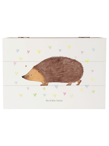 Mr. & Mrs. Panda Holzkiste Igel Herzen ohne Spruch in Weiß
