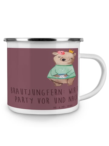 Mr. & Mrs. Panda Camping Emaille Tasse Brautjungfern Party mit S... in Kaffa Coffee