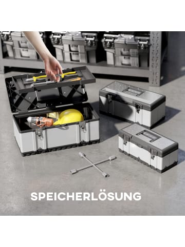 HOMCOM Werkzeugkasten-58,2L x 29,8B x 25,5H cm-Silber+Schwarz