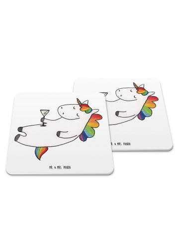 Mr. & Mrs. Panda Glasuntersetzer Einhorn Blümchentail ohne Spruch in Weiß